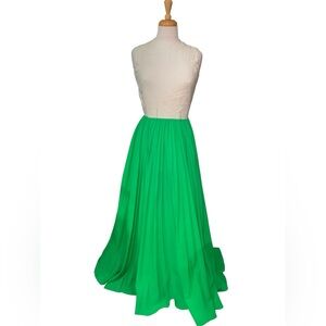 Vintage 70’s era line green pleated maxi dress with off white top size 6